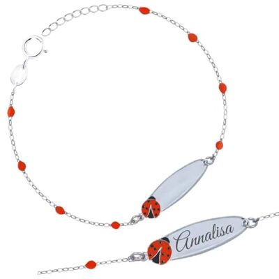 Sakrami Rosary armband van 925 zilver met geëmailleerd lieveheersbeestje en gegraveerde plaat voor kinderen, collectie + gepersonaliseerde geschenkdoos geboortearmband communie doop verjaardag Sakrami Rosary armband van 925 zilver met geëmailleerd lieveheersbeestje en gegraveerde plaat voor kinderen, collectie + gepersonaliseerde geschenkdoos geboortearmband communie doop verjaardag