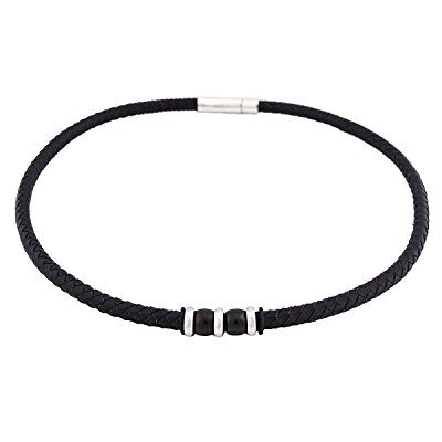DonDon Zwarte gevlochten leren ketting met roestvrijstalen sluiting, leer van rubber, DonDon Zwarte gevlochten leren ketting met roestvrijstalen sluiting, leer van rubber,