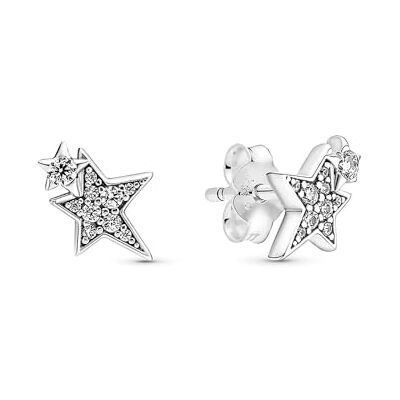 PANDORA Funkelnde Asymmetrische Sterne Oorbellen in Sterling Zilver met Zirkonia, Afmetingen: 1,8 mm x 7,5 mm x 9,3 mm, 290012C01 PANDORA Funkelnde Asymmetrische Sterne Oorbellen in Sterling Zilver met Zirkonia, Afmetingen: 1,8 mm x 7,5 mm x 9,3 mm, 290012C01