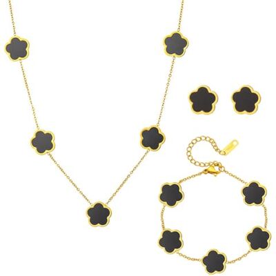 AOWVUTS Sieradenset klavertje vier voor dames, 18 K, verguld, roestvrij staal, halsketting, armband, oorbellen, geluksbrenger, bloem, sets, cadeau voor verjaardag, bruiloft, eenheidsmaat AOWVUTS Sieradenset klavertje vier voor dames, 18 K, verguld, roestvrij staal, halsketting, armband, oorbellen, geluksbrenger, bloem, sets, cadeau voor verjaardag, bruiloft, eenheidsmaat