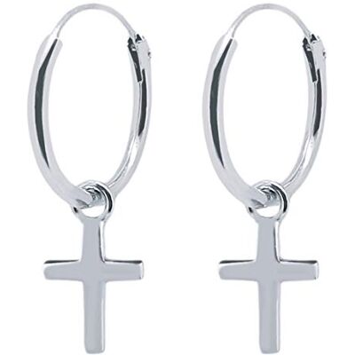 ENTREPLATA Uniseks creolen van 925 zilver – duo oorbellen voor dames en heren – 2 ringen met mini-kruishanger – gecertificeerde ambachtelijke sieraden ENTREPLATA Uniseks creolen van 925 zilver – duo oorbellen voor dames en heren – 2 ringen met mini-kruishanger – gecertificeerde ambachtelijke sieraden