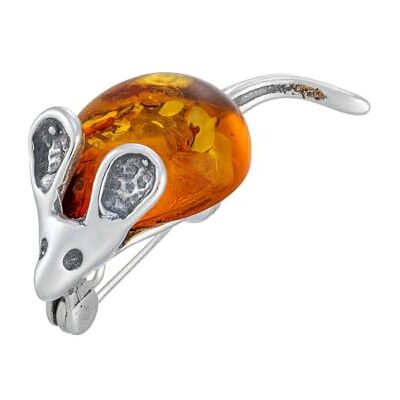AMBEDORA Baltische barnsteen gepolijste sterling zilveren broche voor dames, cognac, sterling zilver AMBEDORA Baltische barnsteen gepolijste sterling zilveren broche voor dames, cognac, sterling zilver