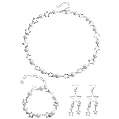 GTYHH 1 halsketting, 1 armband en 1 paar oorbellen, sieraden met sterelement, Y2K sieraden, punk-sieraden, damessieraden, eenheidsmaat GTYHH 1 halsketting, 1 armband en 1 paar oorbellen, sieraden met sterelement, Y2K sieraden, punk-sieraden, damessieraden, eenheidsmaat