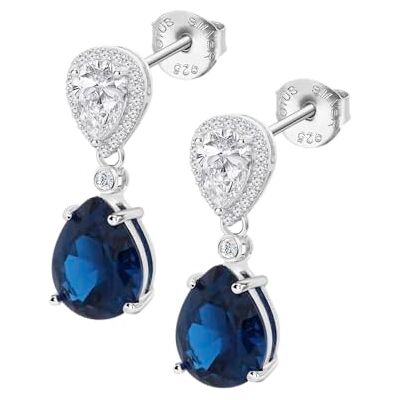 Lotus blauwe peer oorbellen, Zilver, Sin Gema Lotus blauwe peer oorbellen, Zilver, Sin Gema