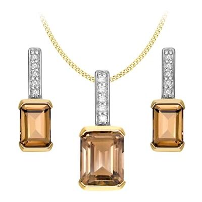 CARISSIMA Gold Damesketting en oorbellen Geel goud (9 karaat) 2,88 g Diamant / Rookkwarts, Kwarts, goudkleurig, Kwarts CARISSIMA Gold Damesketting en oorbellen Geel goud (9 karaat) 2,88 g Diamant / Rookkwarts, Kwarts, goudkleurig, Kwarts