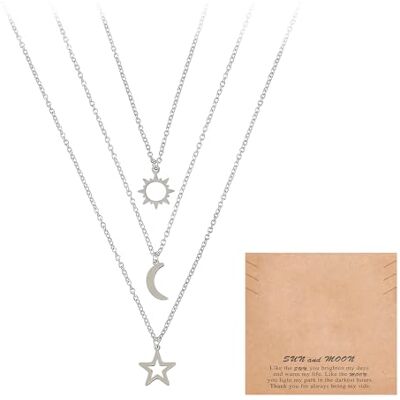 NyxSeat Set van 3 halskettingen voor dames met hanger, zon, maan en ster, personaliseerbaar, voor sleutelbeenderen, vriendschap, modieuze sieraden, perfecte cadeaus voor vrienden, familie, roestvrij staal NyxSeat Set van 3 halskettingen voor dames met hanger, zon, maan en ster, personaliseerbaar, voor sleutelbeenderen, vriendschap, modieuze sieraden, perfecte cadeaus voor vrienden, familie, roestvrij staal
