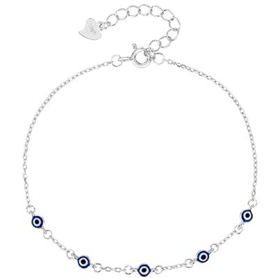 MYSTIC JEWELS Turkse oogarmband van 925 sterling zilver, mini Evil Eye marineblauw 3 mm, geluksamulet, 16 + 3 cm, met zakje MYSTIC JEWELS Turkse oogarmband van 925 sterling zilver, mini Evil Eye marineblauw 3 mm, geluksamulet, 16 + 3 cm, met zakje