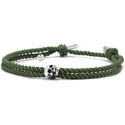 Nato Cuff Schedel armband van 925 zilver koord van Milaan zijde sieraad voor dames of heren handgemaakt in Frankrijk, Zilver Nato Cuff Schedel armband van 925 zilver koord van Milaan zijde sieraad voor dames of heren handgemaakt in Frankrijk, Zilver