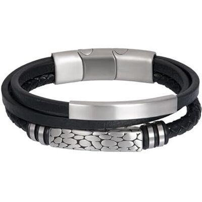 iXXXi Heren leren armband Vicente mat zilver 19 cm, Roestvrij staal, Geen edelsteen iXXXi Heren leren armband Vicente mat zilver 19 cm, Roestvrij staal, Geen edelsteen
