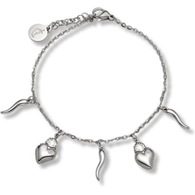 LA CORNE ITALIENNE Vabbe armband zilveren stalen ketting, hoorn, heilig hart van staal, Eén maat, Roestvrij staal, Geen edelsteen LA CORNE ITALIENNE Vabbe armband zilveren stalen ketting, hoorn, heilig hart van staal, Eén maat, Roestvrij staal, Geen edelsteen