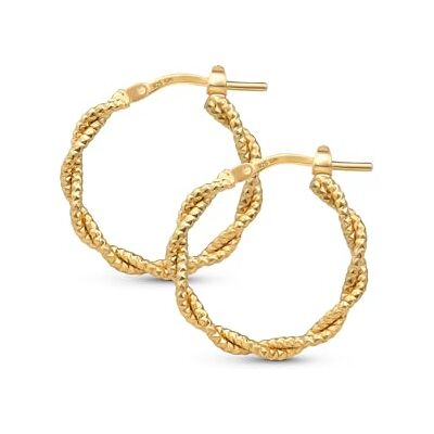 Amberta 925 sterling zilveren gedraaide creolen voor dames Zilveren creolen voor dames: vergulde creolen 20 mm textuur Amberta 925 sterling zilveren gedraaide creolen voor dames Zilveren creolen voor dames: vergulde creolen 20 mm textuur