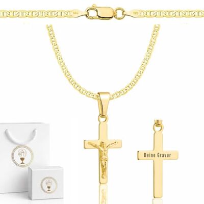ZELYA Gouden ketting met kruis/medaillon 14 karaat 925/585 verguld Pantserketting voor meisjes en jongens communieketting met kruis kinderketting communie en doop, Zilver, Geen edelsteen ZELYA Gouden ketting met kruis/medaillon 14 karaat 925/585 verguld Pantserketting voor meisjes en jongens communieketting met kruis kinderketting communie en doop, Zilver, Geen edelsteen