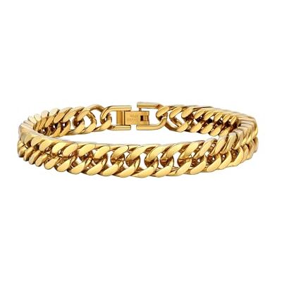 PROSTEEL Herenarmband, 19 cm/21 cm/23 cm, roestvrij staal/goud verguld/zwart grofmazige armband 8 mm/12 mm/17 mm breed, rapperstijl., Niet-kostbaar metaal, Geen edelsteen PROSTEEL Herenarmband, 19 cm/21 cm/23 cm, roestvrij staal/goud verguld/zwart grofmazige armband 8 mm/12 mm/17 mm breed, rapperstijl., Niet-kostbaar metaal, Geen edelsteen