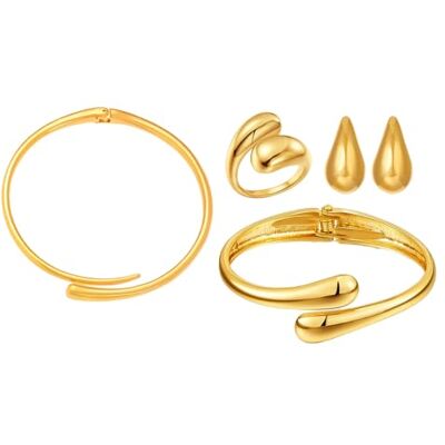 AOWVUTS Vrouwen Sieraden Set 14K Vergulde Dikke Taan Oorbellen Armband en Ring Water Druppel Verstelbare Sieraden Sets Mode Sieraden Geschenken voor Vrouwen Meisjes, Eén maat, Kunststof, Geen AOWVUTS Vrouwen Sieraden Set 14K Vergulde Dikke Taan Oorbellen Armband en Ring Water Druppel Verstelbare Sieraden Sets Mode Sieraden Geschenken voor Vrouwen Meisjes, Eén maat, Kunststof, Geen