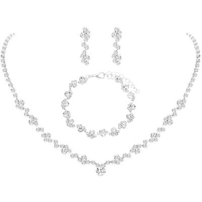 AOWVUTS Bruiloftssieradenset voor dames met halsketting, armband en oorbellen van strass, zilver, voor bruiloft, verloving, bruidsmeisje, cadeau, regelmatig, zilver, Sterling zilver, Kristal AOWVUTS Bruiloftssieradenset voor dames met halsketting, armband en oorbellen van strass, zilver, voor bruiloft, verloving, bruidsmeisje, cadeau, regelmatig, zilver, Sterling zilver, Kristal