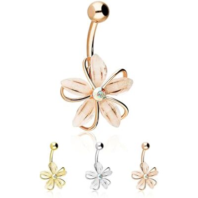 Treuheld ® Navelpiercing met witte bloem, kristalbloem, 3 kleuren, roestvrij staal, Roestvrij staal Treuheld ® Navelpiercing met witte bloem, kristalbloem, 3 kleuren, roestvrij staal, Roestvrij staal