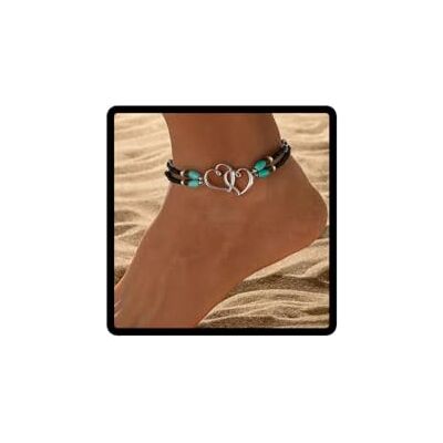 Wedity Enkelbandje met turquoise kralen in hartvorm voor dames en meisjes, Eén maat, Metaal Wedity Enkelbandje met turquoise kralen in hartvorm voor dames en meisjes, Eén maat, Metaal