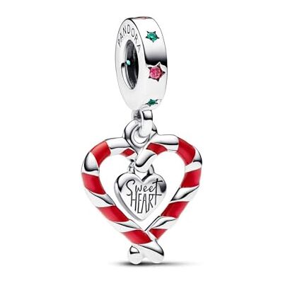 PANDORA Moments dubbele halsketting hart kersthanger hanger van sterling zilver, compatibele Moments Armbanden, 792822C01 PANDORA Moments dubbele halsketting hart kersthanger hanger van sterling zilver, compatibele Moments Armbanden, 792822C01