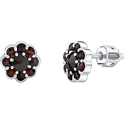 SILVEGO Damesoorbellen van 925 sterling zilver met echte granaatappels, 8 mm, sterling zilver, granaat SILVEGO Damesoorbellen van 925 sterling zilver met echte granaatappels, 8 mm, sterling zilver, granaat