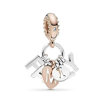 PANDORA Familieletterhanger met letters van sterling zilver en 14 karaat rosévergulde metaallegering en Cubic Zirkonia uit Moments, One size, Zilver, Zirkonia PANDORA Familieletterhanger met letters van sterling zilver en 14 karaat rosévergulde metaallegering en Cubic Zirkonia uit Moments, One size, Zilver, Zirkonia