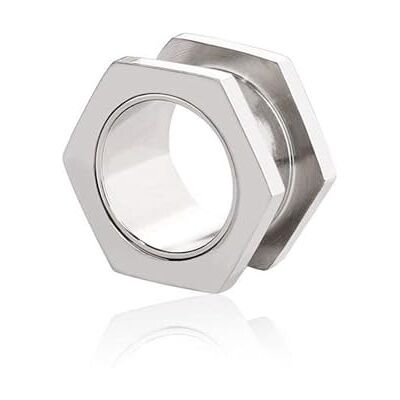 BlackAmazement Oortunnel roestvrij staal 316L zeshoek schroefmoer zwart zilver heren, rvs BlackAmazement Oortunnel roestvrij staal 316L zeshoek schroefmoer zwart zilver heren, rvs
