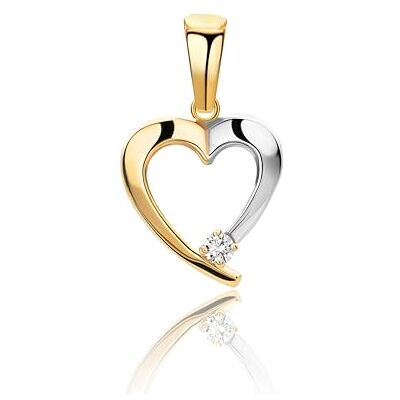 Miore Dameshanger, hanger hart van tweekleurig goud 9 karaat (375) hart van goud en zirkonia/met ketting van 375 goud / ketting van 925 zilver, damessieraden Miore Dameshanger, hanger hart van tweekleurig goud 9 karaat (375) hart van goud en zirkonia/met ketting van 375 goud / ketting van 925 zilver, damessieraden