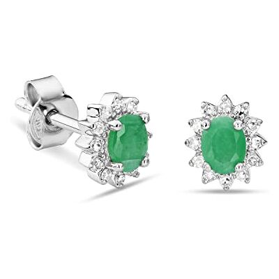 Miore Sieraden Vrouwen Oorbellen Bloem met Edelsteen Ovale Groene Smaragd/Saffier Blauw/Robijnrood omgeven door Briljante Diamanten 0.09 Ct Oorbellen Goud Wit/Geel Goud 9 karaat 375, Goud, Smaragd Miore Sieraden Vrouwen Oorbellen Bloem met Edelsteen Ovale Groene Smaragd/Saffier Blauw/Robijnrood omgeven door Briljante Diamanten 0.09 Ct Oorbellen Goud Wit/Geel Goud 9 karaat 375, Goud, Smaragd