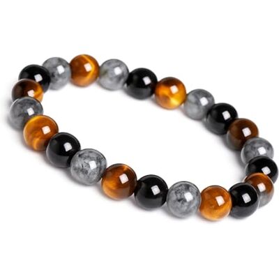 Unique Armband met 3 chakra's voor dames en heren, 8 mm, natuursteen met tijgeroog labradoriet van zwarte onyx, elastisch, handgemaakt, Mittelgroße, edelsteen, labradoriet, oog Unique Armband met 3 chakra's voor dames en heren, 8 mm, natuursteen met tijgeroog labradoriet van zwarte onyx, elastisch, handgemaakt, Mittelgroße, edelsteen, labradoriet, oog