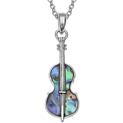Kiara Jewellery Halsketting met vioolhanger ingelegd met natuurlijke blauw-groene abalone-schelp aan 45,7 cm ketting, gerhodineerd, verzilverd, gerhodineerde metalen basis ingelegd met natuurlijke Kiara Jewellery Halsketting met vioolhanger ingelegd met natuurlijke blauw-groene abalone-schelp aan 45,7 cm ketting, gerhodineerd, verzilverd, gerhodineerde metalen basis ingelegd met natuurlijke