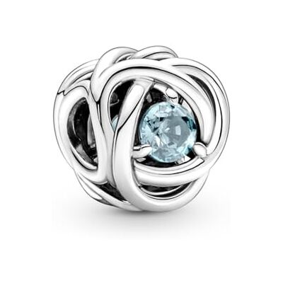 PANDORA März Geburtsstein Meer Aquablauer Ewigkeitskreis Charm van Sterling Zilver met Kristallen, 790065C09 PANDORA März Geburtsstein Meer Aquablauer Ewigkeitskreis Charm van Sterling Zilver met Kristallen, 790065C09