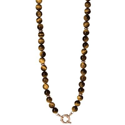 Purelei Tiger's Eye Charm Ketting roestvrij staal verguld tijgeroog edelsteen met bedelring verstelbaar van 40 tot 45 cm moed en bescherming halsketting voor dames goud/zilver, Roestvrij staal Purelei Tiger's Eye Charm Ketting roestvrij staal verguld tijgeroog edelsteen met bedelring verstelbaar van 40 tot 45 cm moed en bescherming halsketting voor dames goud/zilver, Roestvrij staal
