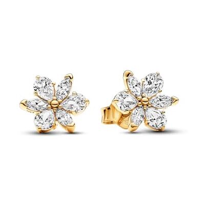 PANDORA Tijdloze Funkelnde Herbarium Cluster Oorbellen van Sterling Zilver met Vergulde Metaallegering en Zirkonia, 262633C01 PANDORA Tijdloze Funkelnde Herbarium Cluster Oorbellen van Sterling Zilver met Vergulde Metaallegering en Zirkonia, 262633C01
