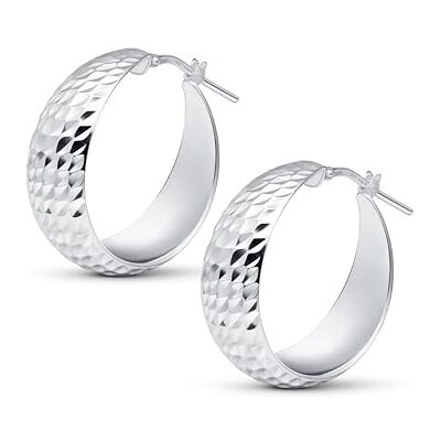Amberta Dikke Creoolse Oorbellen van 925 Sterling Zilver voor Dames: Gestructureerde Zilveren Creoolse Oorbellen 25 mm Amberta Dikke Creoolse Oorbellen van 925 Sterling Zilver voor Dames: Gestructureerde Zilveren Creoolse Oorbellen 25 mm