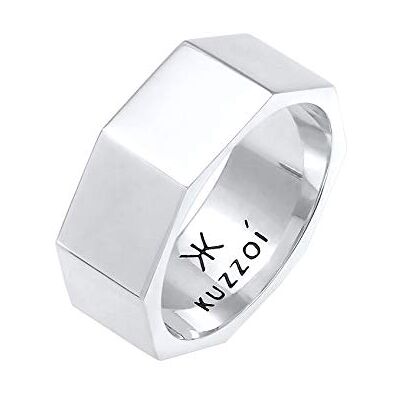 Kuzzoi 0609972220 Herenring van 925 sterling zilver, brede zilveren ring (9 mm) in zeshoekig design, modieuze herenring, glad en gepolijst, maat 60-66, sterling zilver Kuzzoi 0609972220 Herenring van 925 sterling zilver, brede zilveren ring (9 mm) in zeshoekig design, modieuze herenring, glad en gepolijst, maat 60-66, sterling zilver