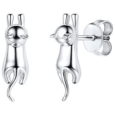 SILVERCUTE Damesoorbellen zilver 925 studs en vlooien schattige kat voor jong meisje SILVERCUTE Damesoorbellen zilver 925 studs en vlooien schattige kat voor jong meisje