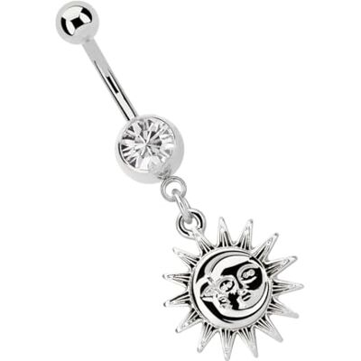 Modern Nature Piercing-Schmuck Navelpiercing Banaan 1,6 mm 8 mm helder met zon en maan, steen Modern Nature Piercing-Schmuck Navelpiercing Banaan 1,6 mm 8 mm helder met zon en maan, steen