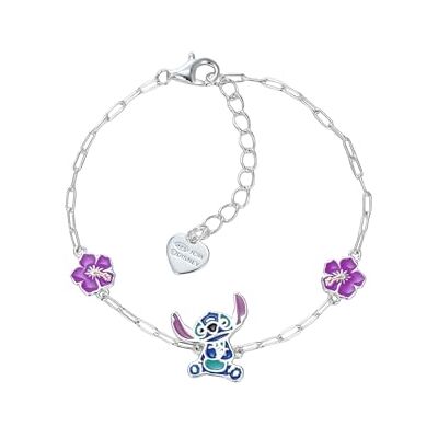 Disney Stitch armband en hibiscusbloemen van 925 sterling zilver met gekleurd email, lengte 13-17 cm, voor dames en meisjes, klaar om cadeau te geven, officiële sieraden Disney Stitch armband en hibiscusbloemen van 925 sterling zilver met gekleurd email, lengte 13-17 cm, voor dames en meisjes, klaar om cadeau te geven, officiële sieraden
