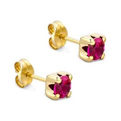 OROVI Sieraden Vrouwen Ronde Oorbellen met Edelsteen Robijn Rood 9 karaat / 375 Geel Goud Oorbellen Goud, Geel Goud, Synthetische Robijn, geelgoud, Synthetische robijn OROVI Sieraden Vrouwen Ronde Oorbellen met Edelsteen Robijn Rood 9 karaat / 375 Geel Goud Oorbellen Goud, Geel Goud, Synthetische Robijn, geelgoud, Synthetische robijn