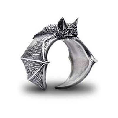 BlackAmazement Ring verstelbare taille effen maat vleermuis bat gothic zilver zwart vrouw man legering, Lak Lak metaallegering BlackAmazement Ring verstelbare taille effen maat vleermuis bat gothic zilver zwart vrouw man legering, Lak Lak metaallegering