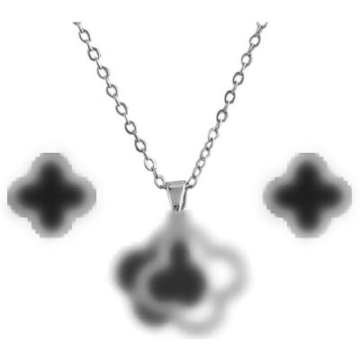 Hanaoops Sieradensets klavertjevier voor dames meisjes goud zilver titanium staal zwart klavertjevier geluksbrenger ketting oorbellen sieradenset geschenken, Titanium staal, Zirkonia Hanaoops Sieradensets klavertjevier voor dames meisjes goud zilver titanium staal zwart klavertjevier geluksbrenger ketting oorbellen sieradenset geschenken, Titanium staal, Zirkonia