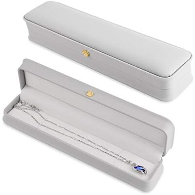 Rolin Roly 2 stuks geschenkdoos voor sieraden, geschenkdoos van PU-leer, halsketting, sieradendoos, armband, sieradenopslag voor Valentijnsdag, grijs, leer Rolin Roly 2 stuks geschenkdoos voor sieraden, geschenkdoos van PU-leer, halsketting, sieradendoos, armband, sieradenopslag voor Valentijnsdag, grijs, leer