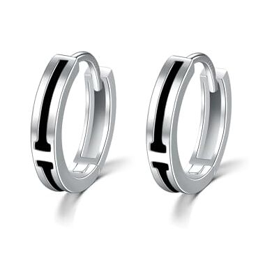immobird Zwarte oorbellen van 925 sterling zilver, kleine oorbellen, uniseks, creolen, voor heren en dames, cadeau voor Valentijnsdag/verjaardag (zilver) immobird Zwarte oorbellen van 925 sterling zilver, kleine oorbellen, uniseks, creolen, voor heren en dames, cadeau voor Valentijnsdag/verjaardag (zilver)