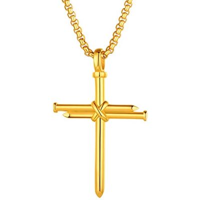 Richsteel Halsketting met kruis, gegraveerd, goud/zwart/roestvrij staal, kruishanger met verstelbare ketting, sieraden, christelijk, katholiek, religie, voor heren en dames Richsteel Halsketting met kruis, gegraveerd, goud/zwart/roestvrij staal, kruishanger met verstelbare ketting, sieraden, christelijk, katholiek, religie, voor heren en dames