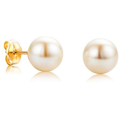 OROVI Oorbellen van 18 karaat (750) geelgoud met witte zoetwaterparels (7 mm) gouden knop oorbellen met gekweekte parels voor dames in elegante setting OROVI Oorbellen van 18 karaat (750) geelgoud met witte zoetwaterparels (7 mm) gouden knop oorbellen met gekweekte parels voor dames in elegante setting