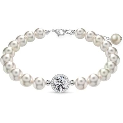 FEIKFEIZ Moissaniet Kralen Armband Lab 2CT Diamant Gerhodineerd Verstelbare Zoetwater Parel Armband FEIKFEIZ Moissaniet Kralen Armband Lab 2CT Diamant Gerhodineerd Verstelbare Zoetwater Parel Armband