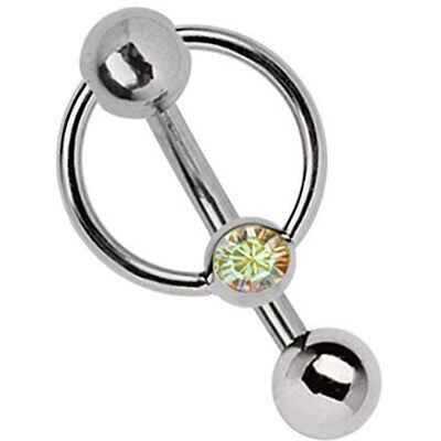 Modern Nature Piercing-Schmuck Intieme piercing banaan van titanium, 1,6 mm, geperforeerde bal van 5 mm en klemring met steen in vele kleuren, Titanium Modern Nature Piercing-Schmuck Intieme piercing banaan van titanium, 1,6 mm, geperforeerde bal van 5 mm en klemring met steen in vele kleuren, Titanium