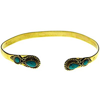 CHICNET Messing armband goud turquoise met druppelvormige stenen, cirkel, open, tribal sieraden, goud, 5 mm breed, dun, voor dames en heren, 5 mm, messing CHICNET Messing armband goud turquoise met druppelvormige stenen, cirkel, open, tribal sieraden, goud, 5 mm breed, dun, voor dames en heren, 5 mm, messing