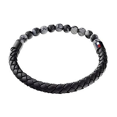 Tommy Hilfiger Leren armband en kralen voor heren, één maat, leer, geen edelsteen, Leer, Geen edelsteen Tommy Hilfiger Leren armband en kralen voor heren, één maat, leer, geen edelsteen, Leer, Geen edelsteen