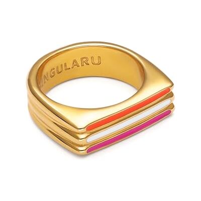 SINGULARU Pixie Lines emaille ring van 18 karaat verguld staal en email, damessieraden, maat 50-18. SINGULARU Pixie Lines emaille ring van 18 karaat verguld staal en email, damessieraden, maat 50-18.