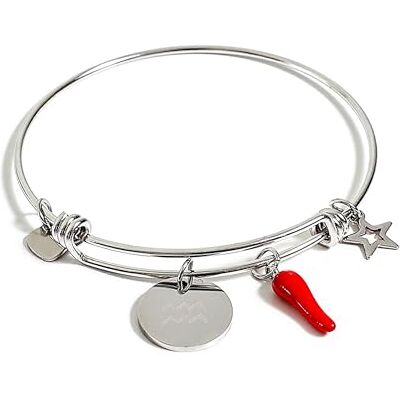 TMK Armband sterrenbeeld unisex staal met ronde hanger en rode hoorn geluksbrenger code 1057, Roestvrij staal TMK Armband sterrenbeeld unisex staal met ronde hanger en rode hoorn geluksbrenger code 1057, Roestvrij staal